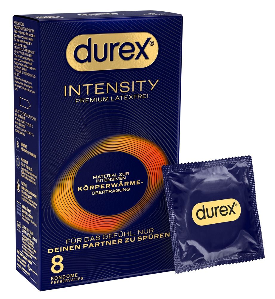 Durex Intensity Kondompackung, 8 Stück, latexfrei.
