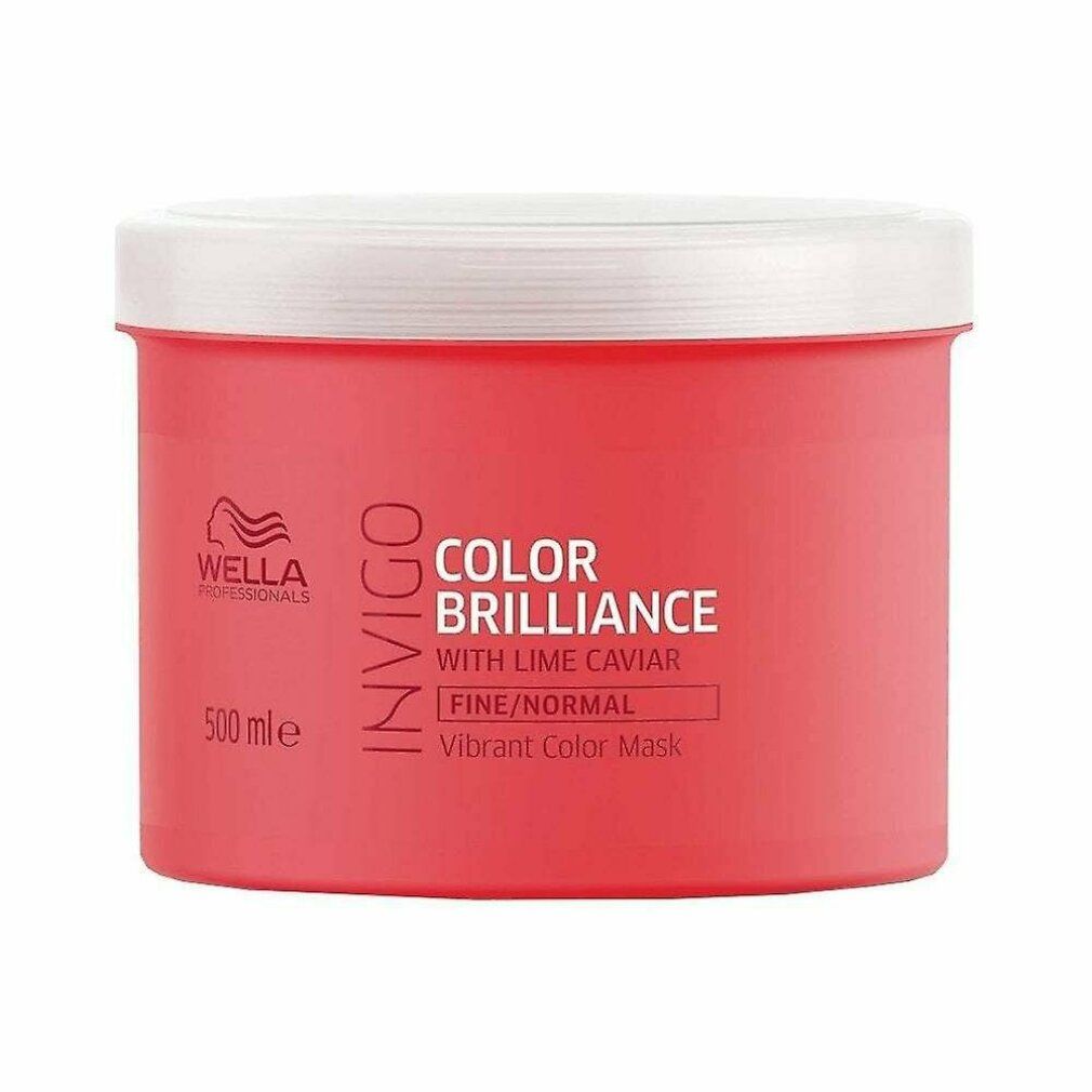 Rote Dose Wella Invigo Color Brilliance Maske. Aufschrift: Color Brilliance, mit Limettenkaviar, Fine/Normal, Vibrant Color Mask.
