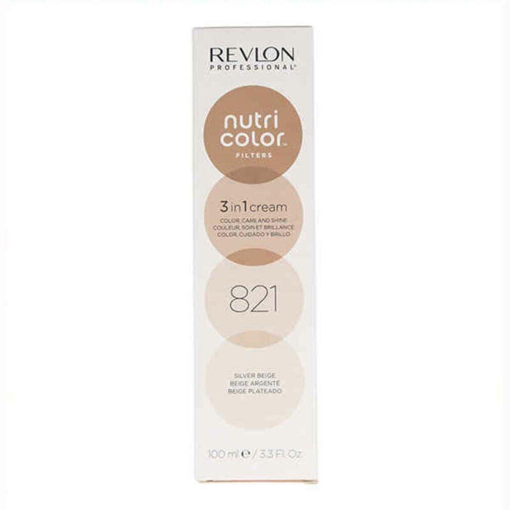Produktverpackung. Aufschrift: Revlon Professional, Nutri Color Filters, 3 in 1 cream, 821, Silver Beige.