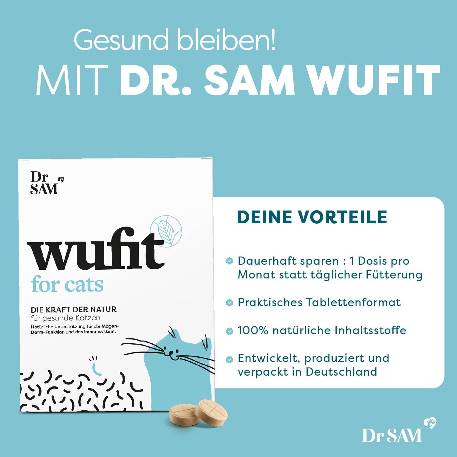 Dr. SAM Wufit für Katzen ab 5 kg Unterstützung der Magen & Darm Funktion nach einem Wurmbefall