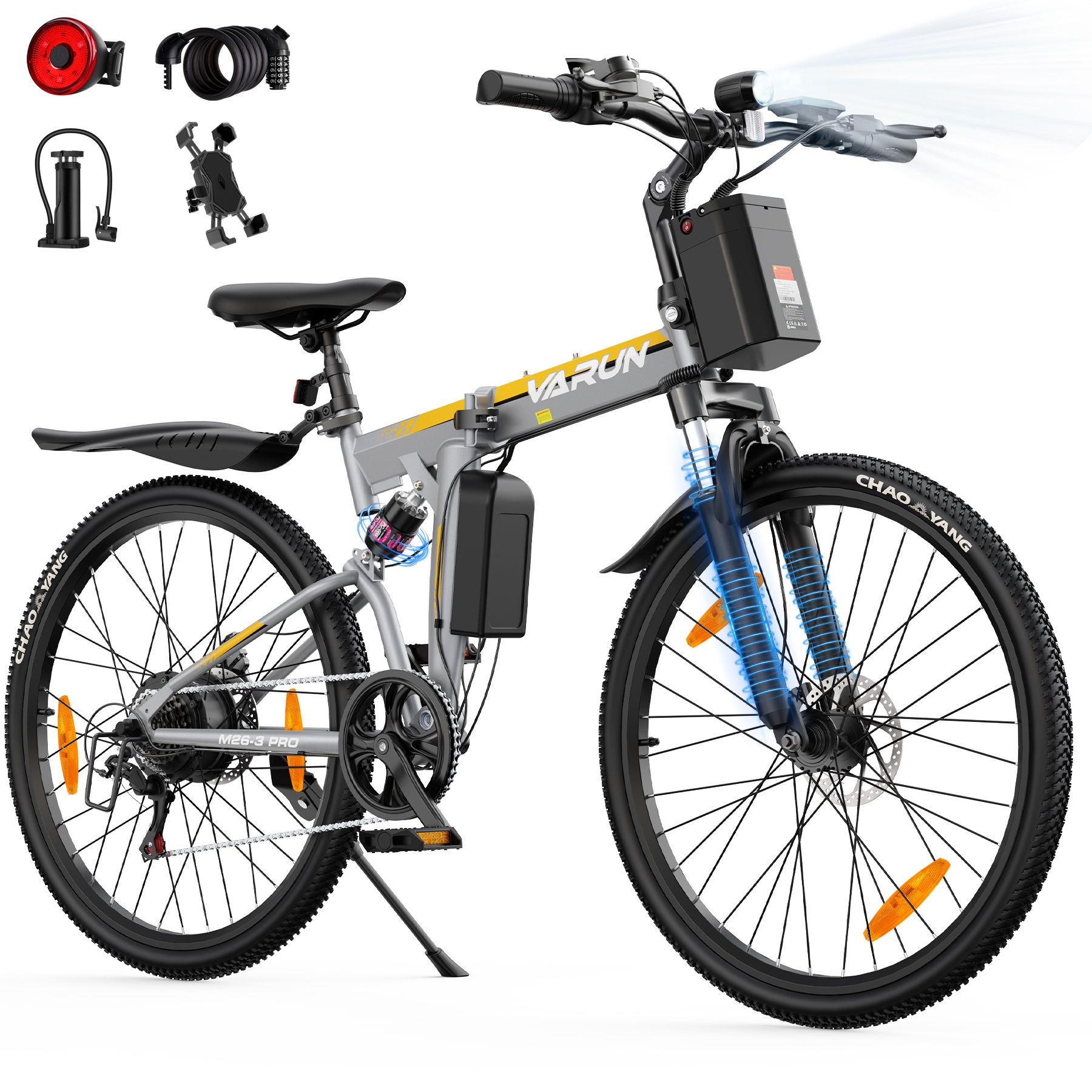 VARUN M26-3 PRO Faltbares E-Bike, 48V 7,8Ah Akku, Vollfederung
