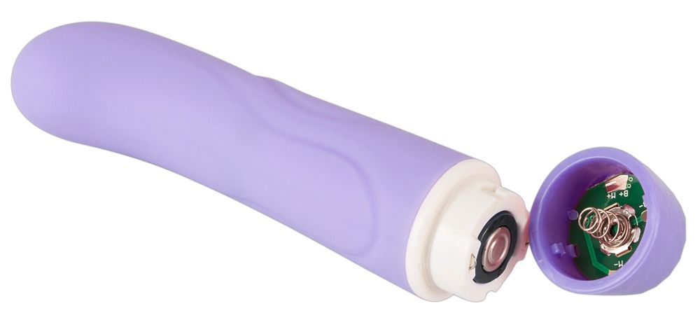 Lila Mini G-Punkt Vibrator mit geschwungenem Design und geripptem Sockel.