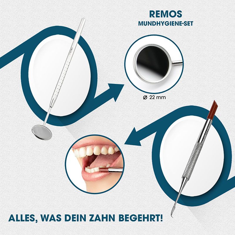REMOS Zahnverfärbungsradierer mit Plaqueentferner & Dentalspiegel Set