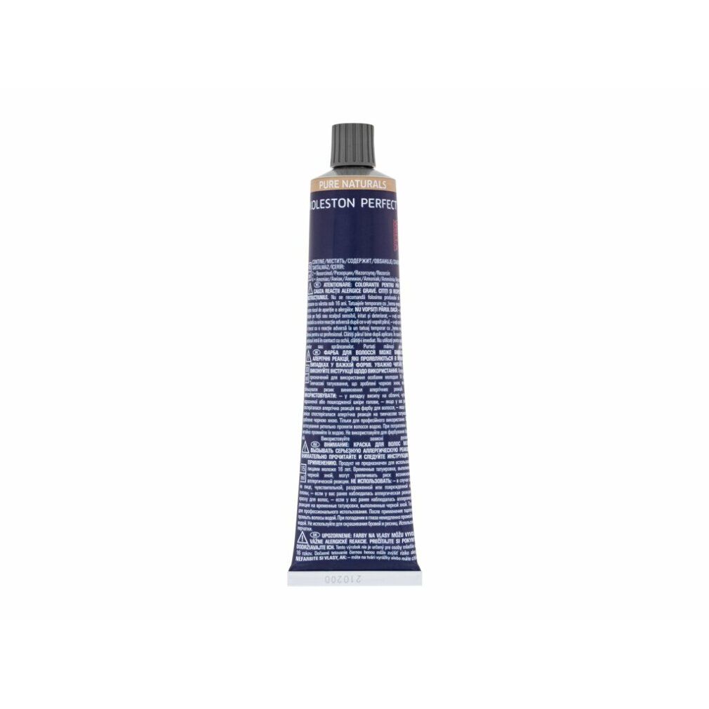 Haarfärbemittel-Tube. Koleston Perfect me, Pure Naturals. Farbton 7/01. Dunkelblaue Tube mit Text und grauer Kappe.
