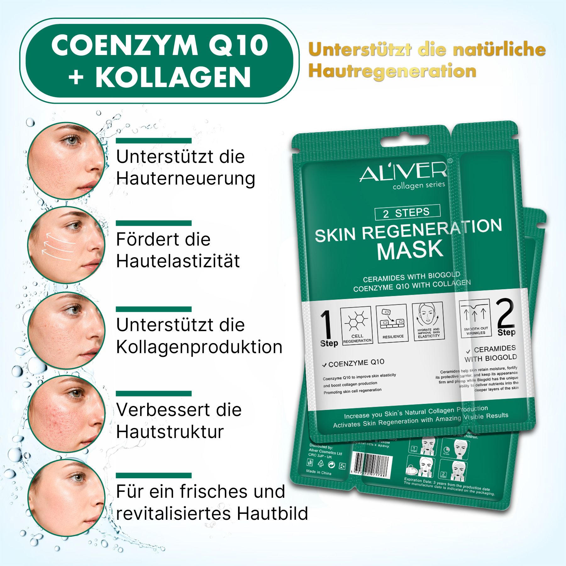 ALIVER Gesichtsmaske 2-Step-System Anti-Aging Pflege mit Kollagen Coenzym Q10