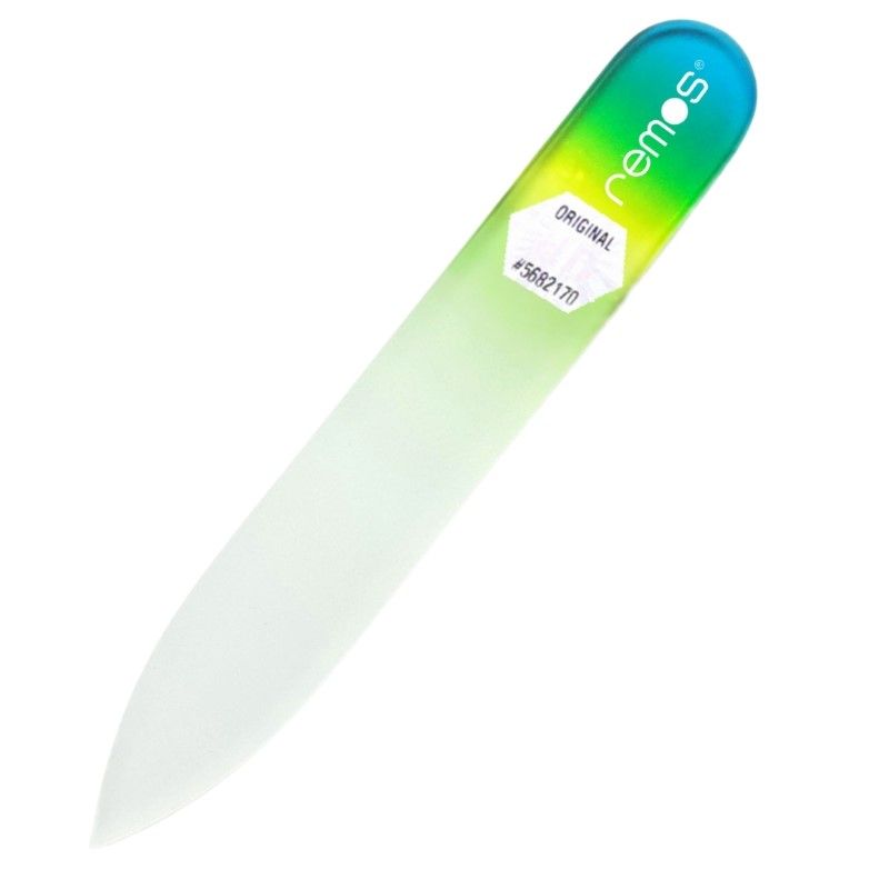 Glasnagelfeile mit Farbverlauf, beidseitig nutzbar. Marke: remos.