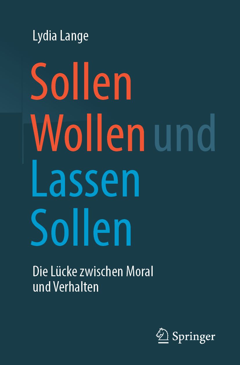 Buchcover mit Titel "Sollen Wollen und Lassen Sollen" von Lydia Lange. Verlag Springer. Blauer Hintergrund mit Text in Orange und Blau.