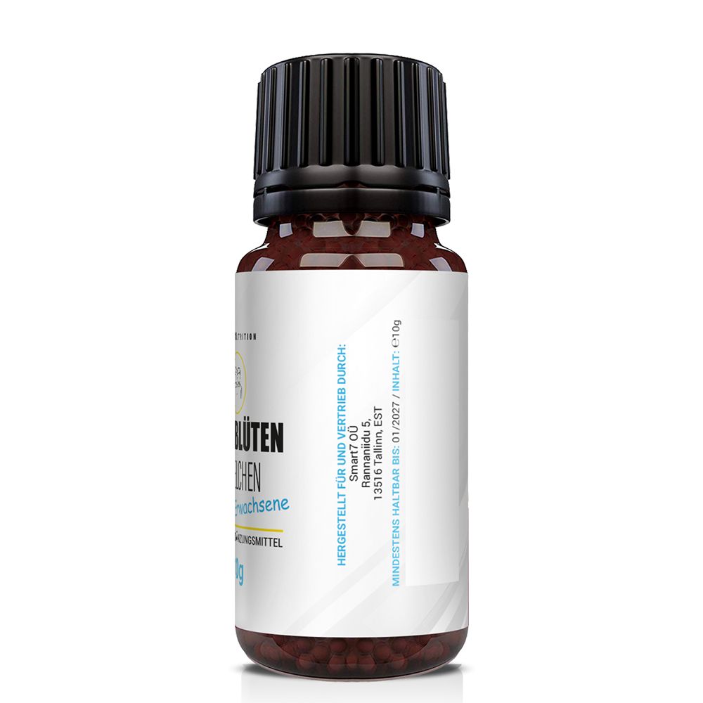 Braune Glasflasche mit schwarzem Deckel. Etikett mit Text und Herstellerinformationen. Marke: Saint Nutrition.