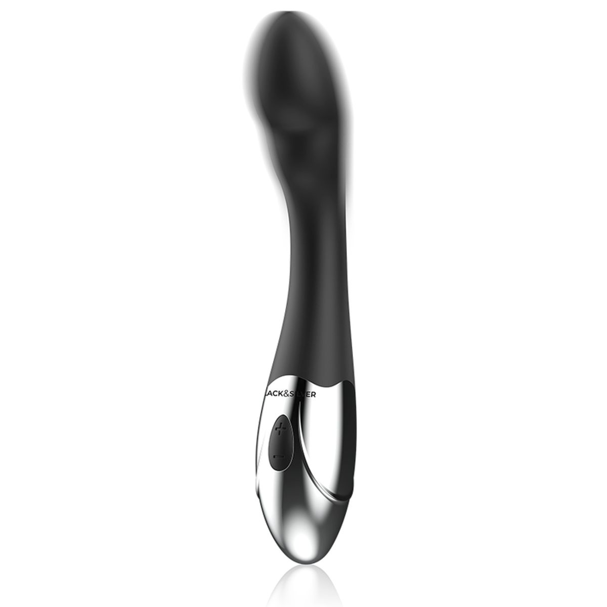 Schwarzer Vibrator mit silbernem Ende. Aufschrift Black&Silver.