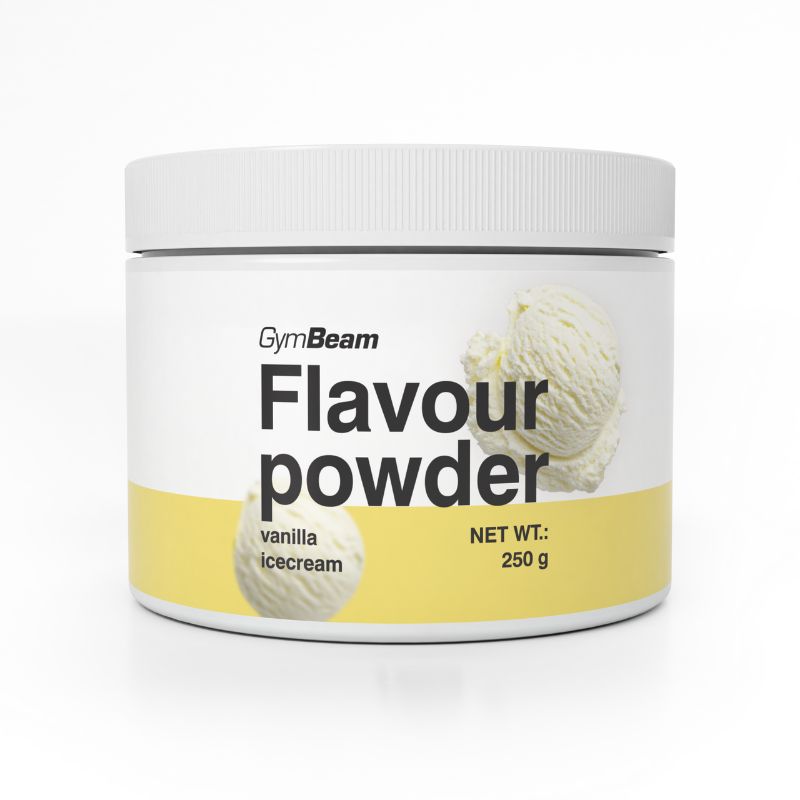 GymBeam Flavour Powder Vanille Eiscreme in weißem Behälter, 250g.