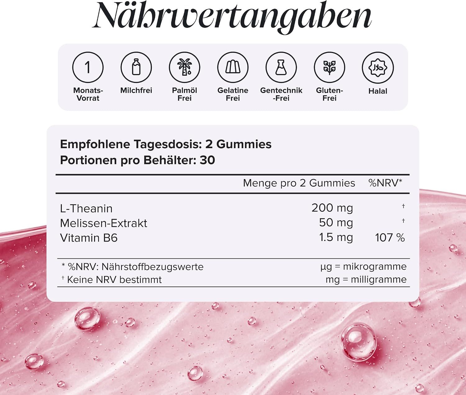 Flasche mit L-Theanin Gummies, 60 Stück, Blaubeergeschmack.