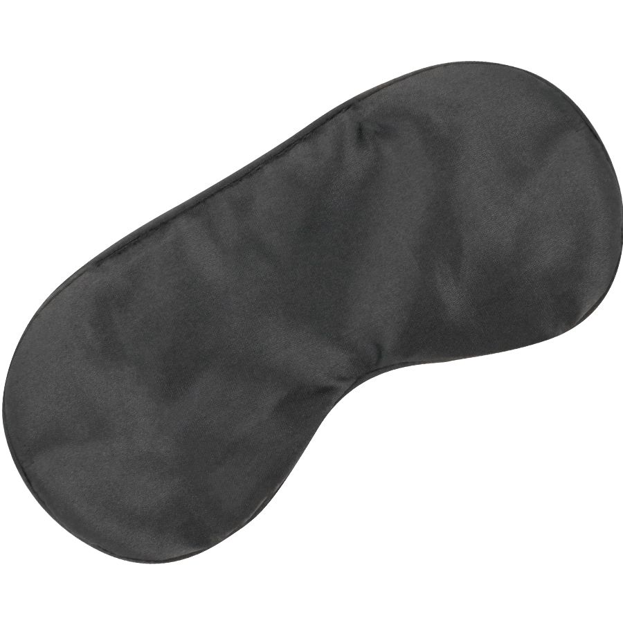 Schwarze Satin-Schlafmaske, isoliert auf weißem Hintergrund.