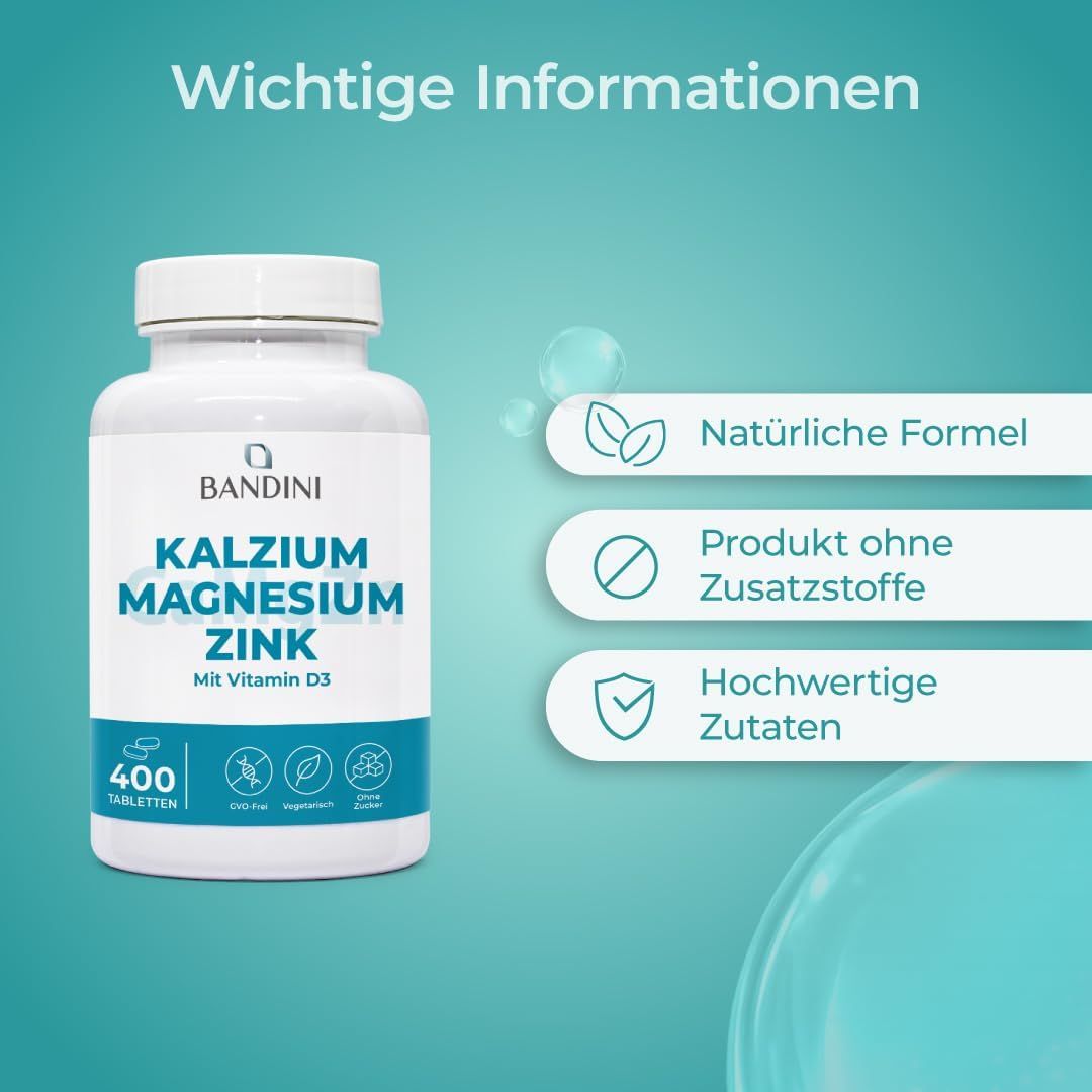 Bandini Kalzium Magnesium Zink Flasche mit Frau.