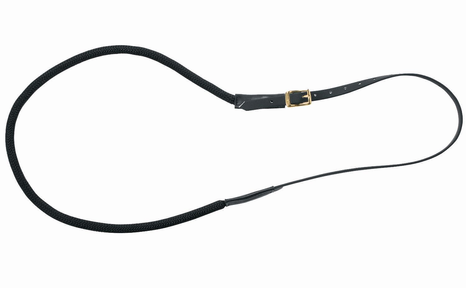 Schwarzer Balancezügel mit Lederdetails und Schnalle.