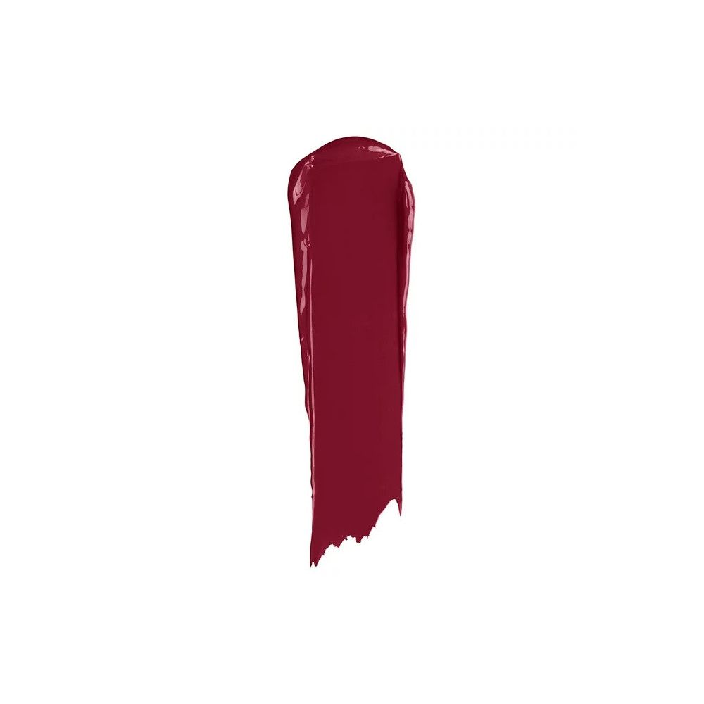 Dunkelroter Lippenlack-Swatch auf weißem Hintergrund. Textur: cremig, glänzend.