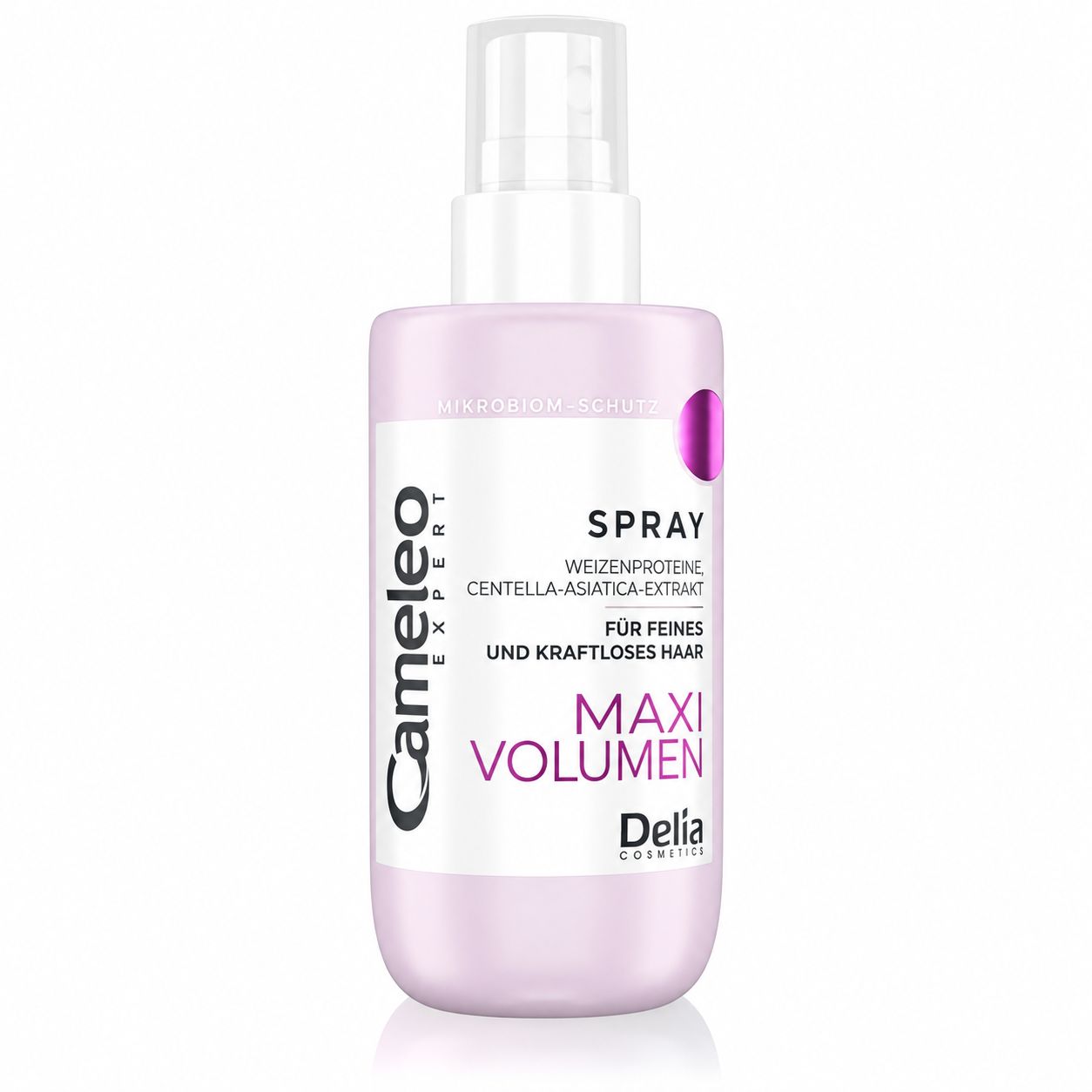 Lila Sprühflasche mit weißem Verschluss, Marke Cameleo Expert Maxi Volumen, 200 ml.