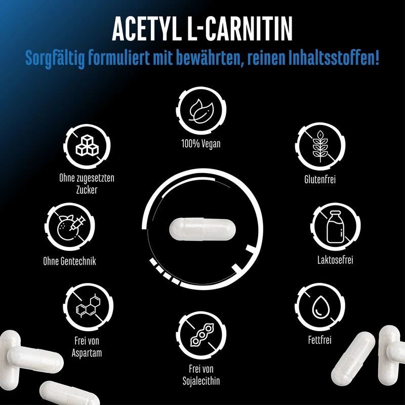 GEN Acetyl L-Carnitin: 100% vegan, glutenfrei, laktosefrei, ohne Zucker, Aspartam, Soja.