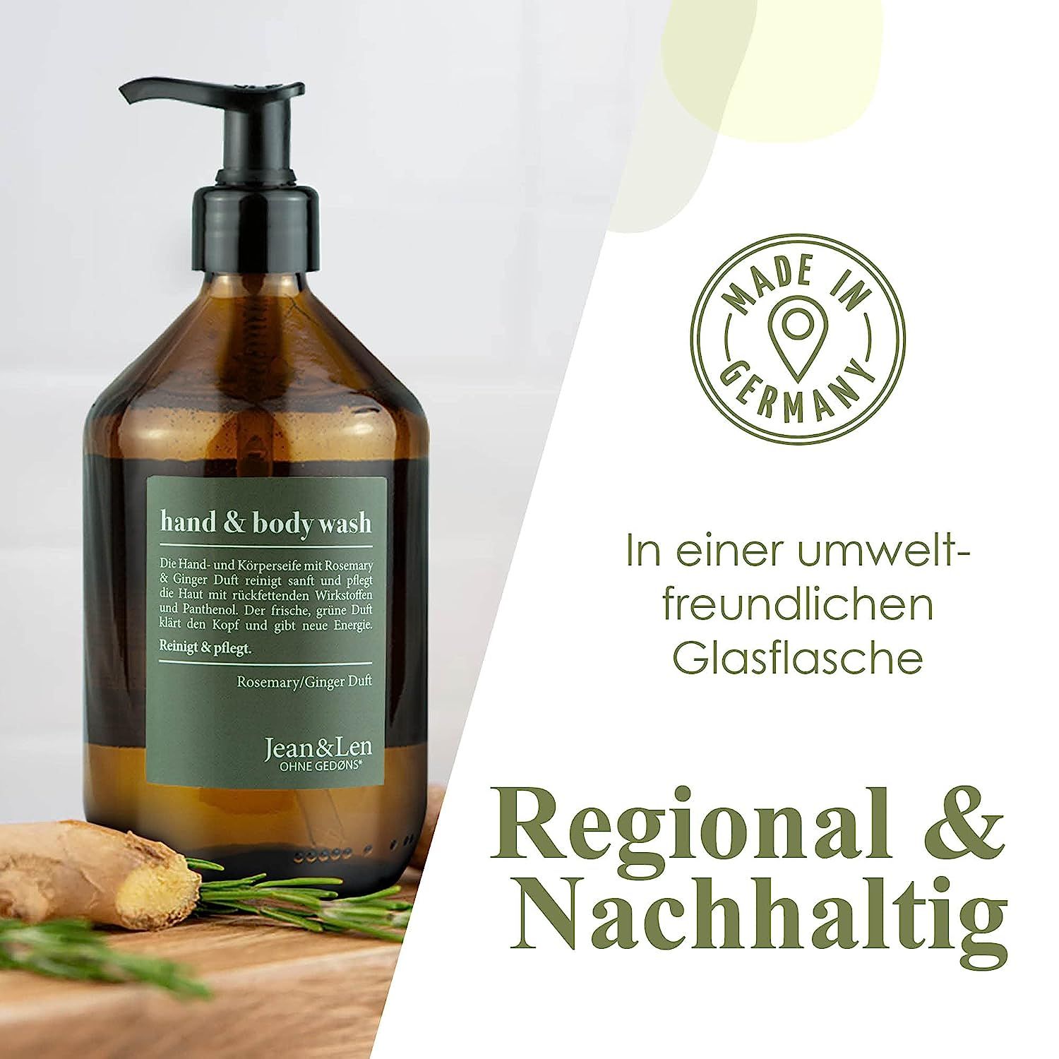 Jean & Len Hand & Body Wash Rosemary und Ginger, reinigt und pflegt die Haut