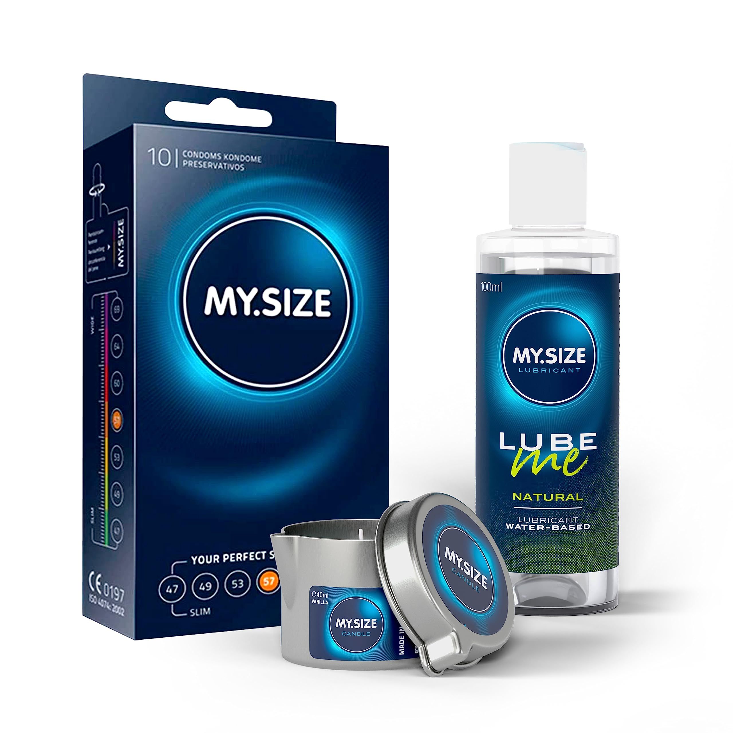 MY.SIZE PRO Kondome + LUBE ME Natural + Body Candle Set