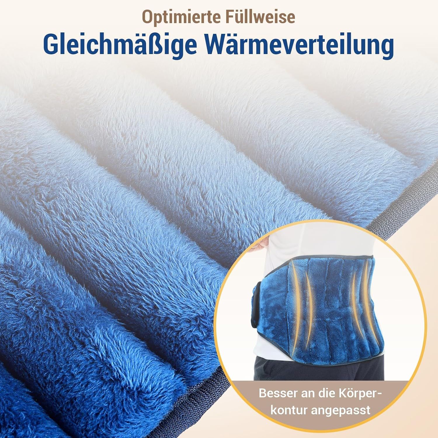 Nahaufnahme eines blauen Heizgurts mit gleichmäßiger Wärmeverteilung und anpassungsfähiger Kontur.