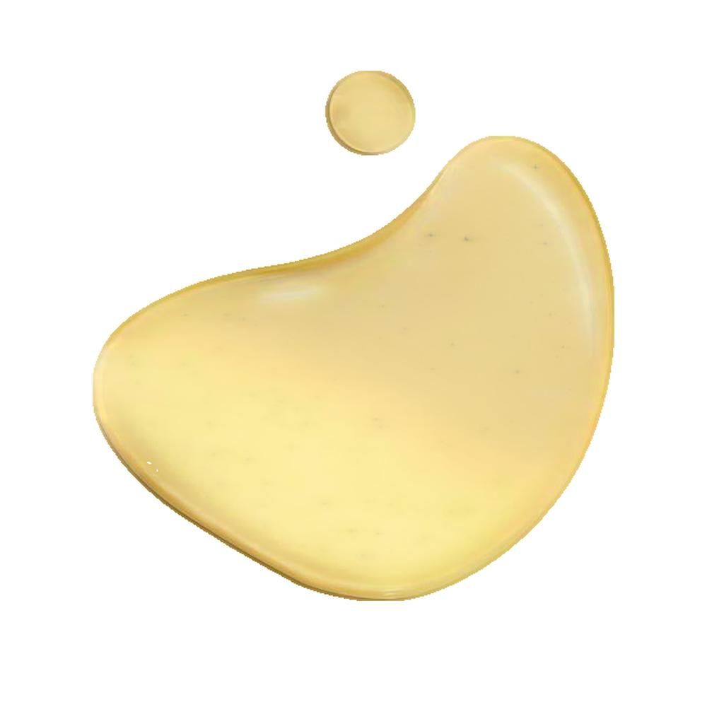 Gelbe, tropfenförmige Flüssigkeit mit einem kleinen, runden Tropfen daneben.