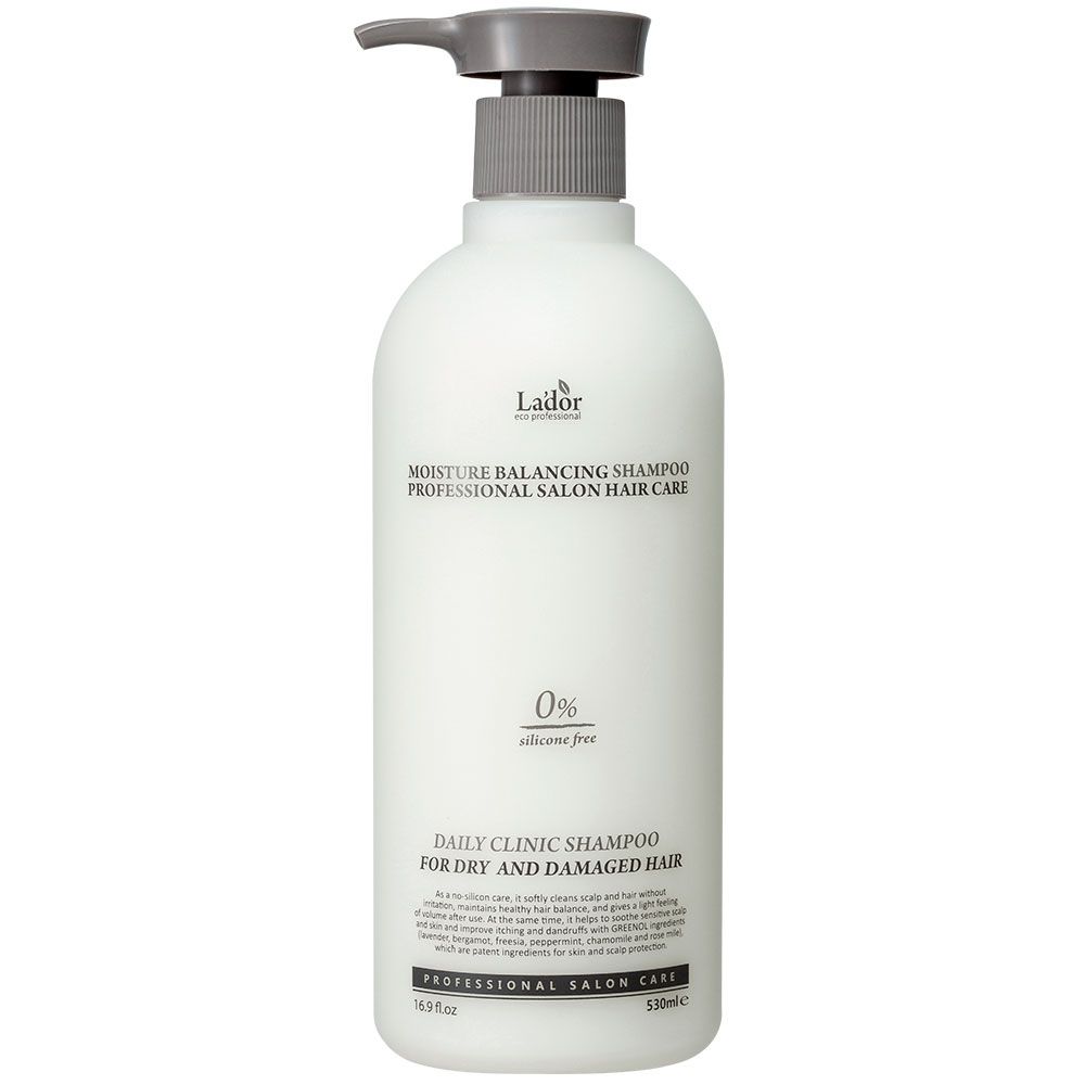 Lador Moisture Balancing Shampoo, 530ml, Pumpspender, für trockenes und geschädigtes Haar, 0% Silikon.