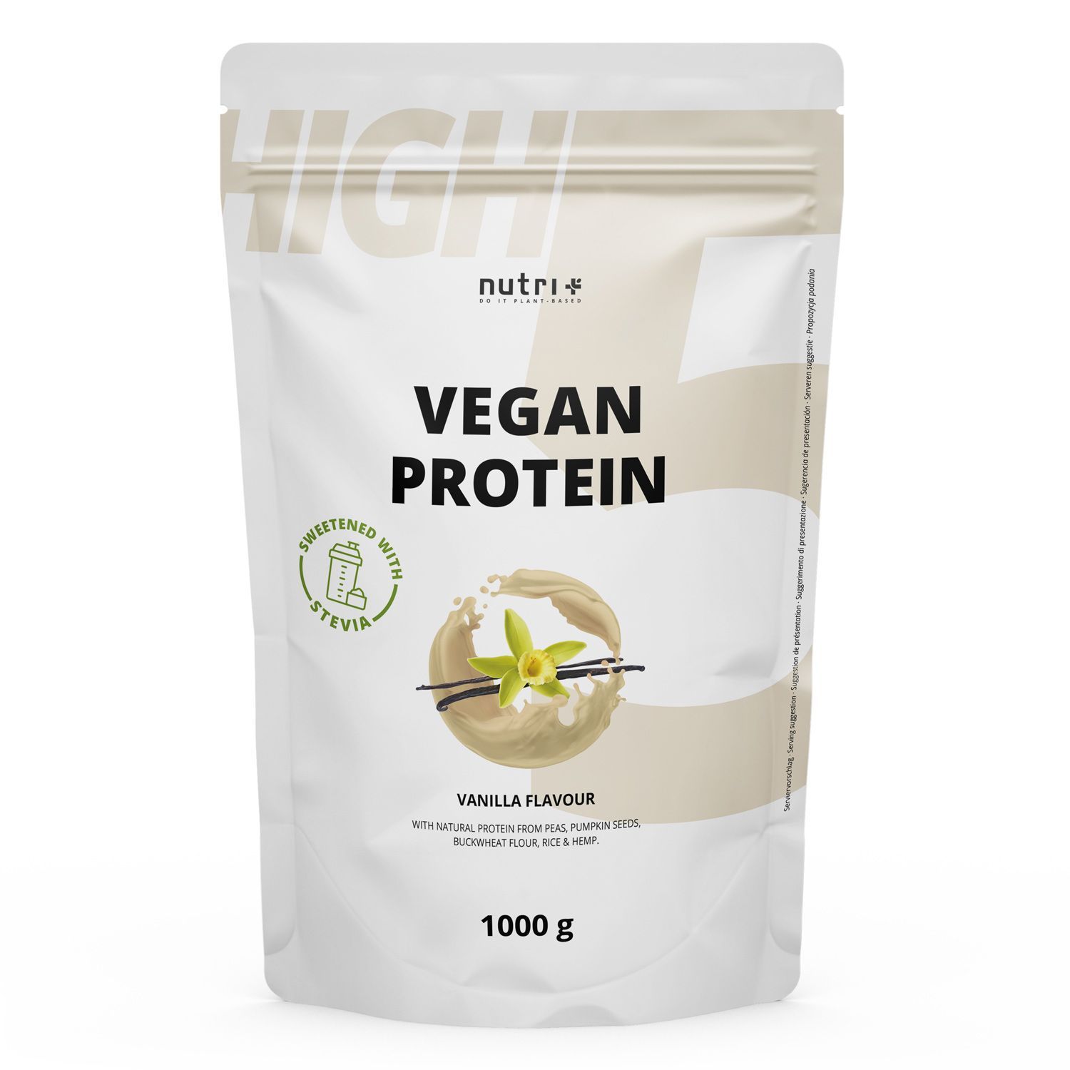 nutri+ High 5 Vegan Protein Pulver ohne Soja 1kg - mit Stevia