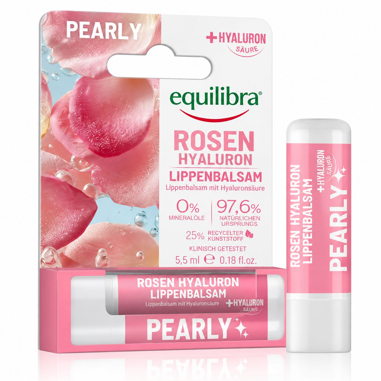Verpackung eines Equilibra Aloe Lippenbalsams mit 20% Aloe Vera