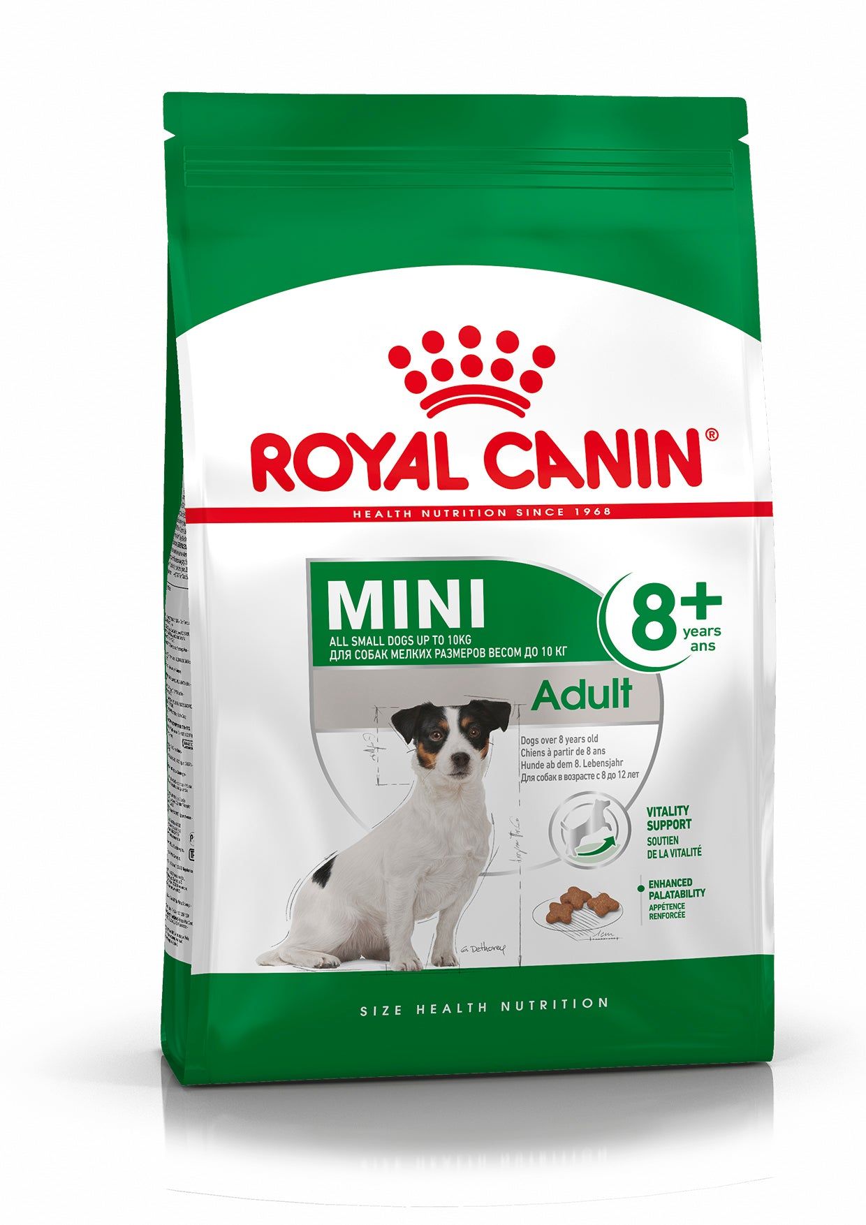 Royal Canin Mini Adult Hundefutter-Beutel mit Hundebild und Produktinformationen.