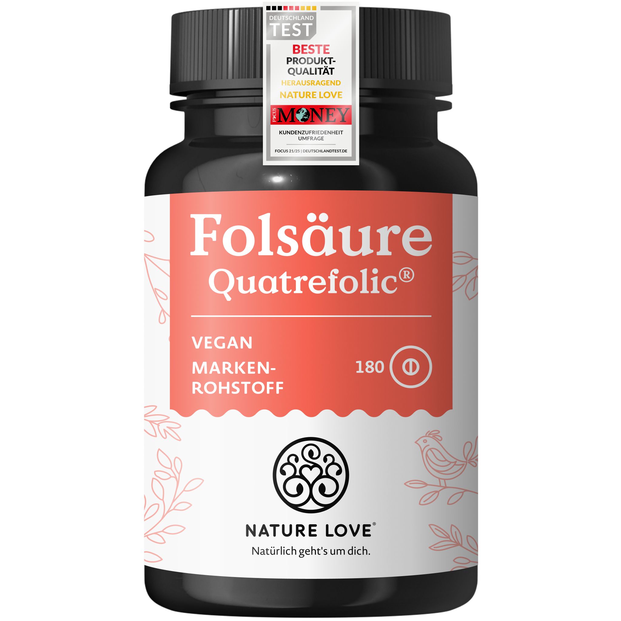 Flasche Folsäure Quatrefolic, 180 Tabletten. "Vegan, Marken-Rohstoff".