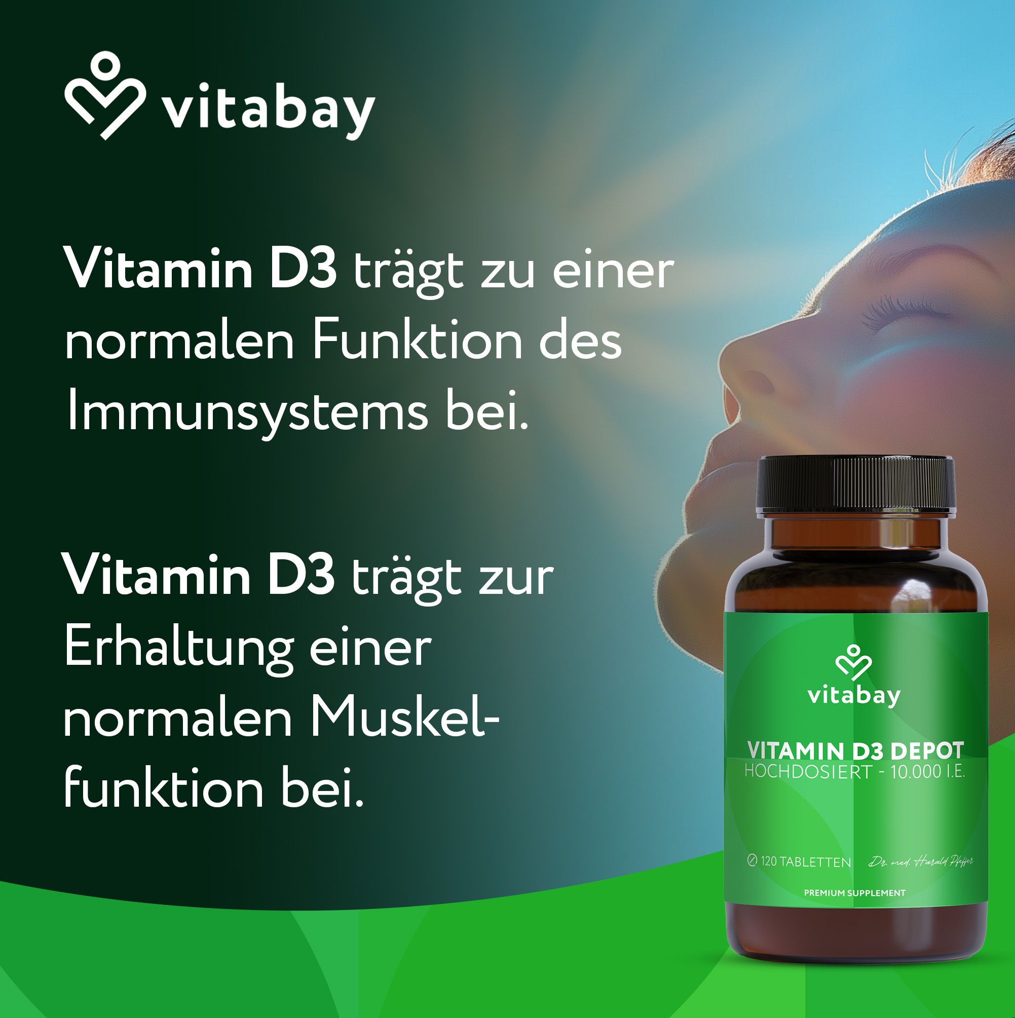 Vergleichstabelle Vitabay Vitamin D3 Depot mit typischem Produkt, vegan.
