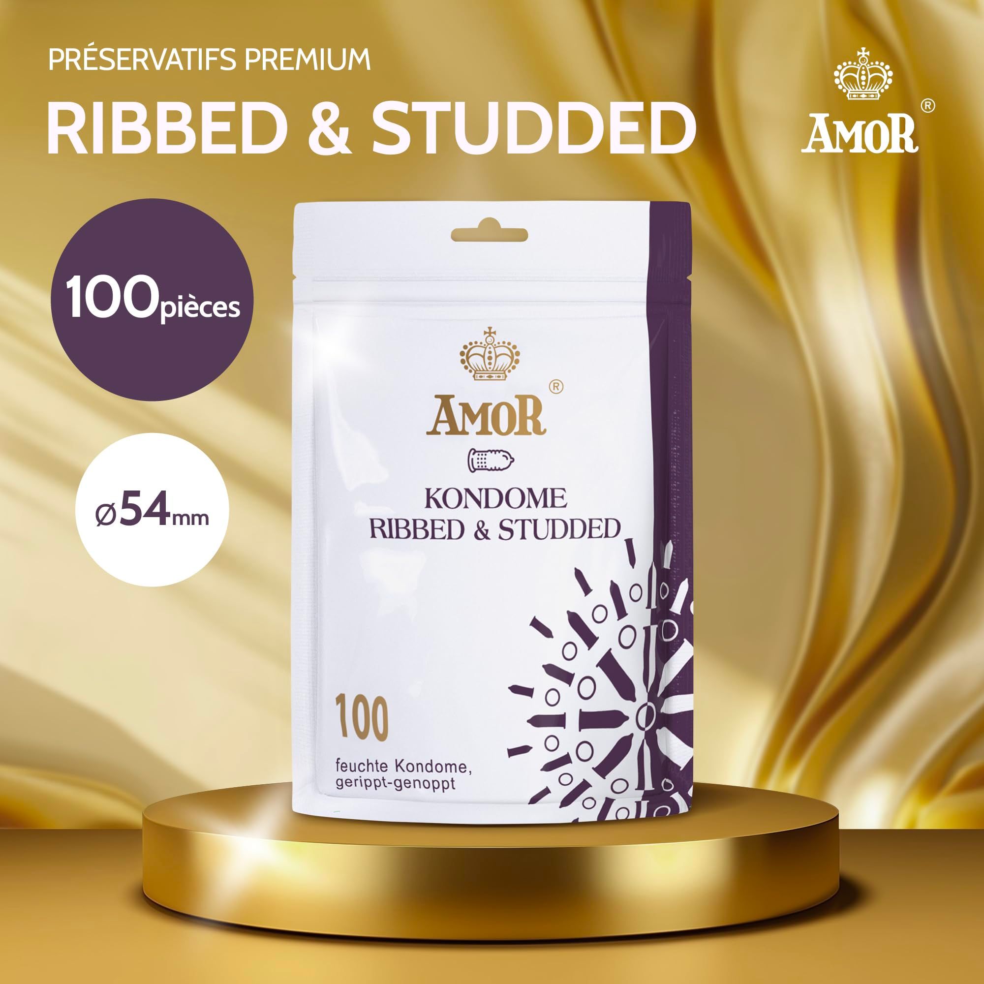 Amor Kondome Ribbed & Studded, 100 Stück, Ø 54mm.