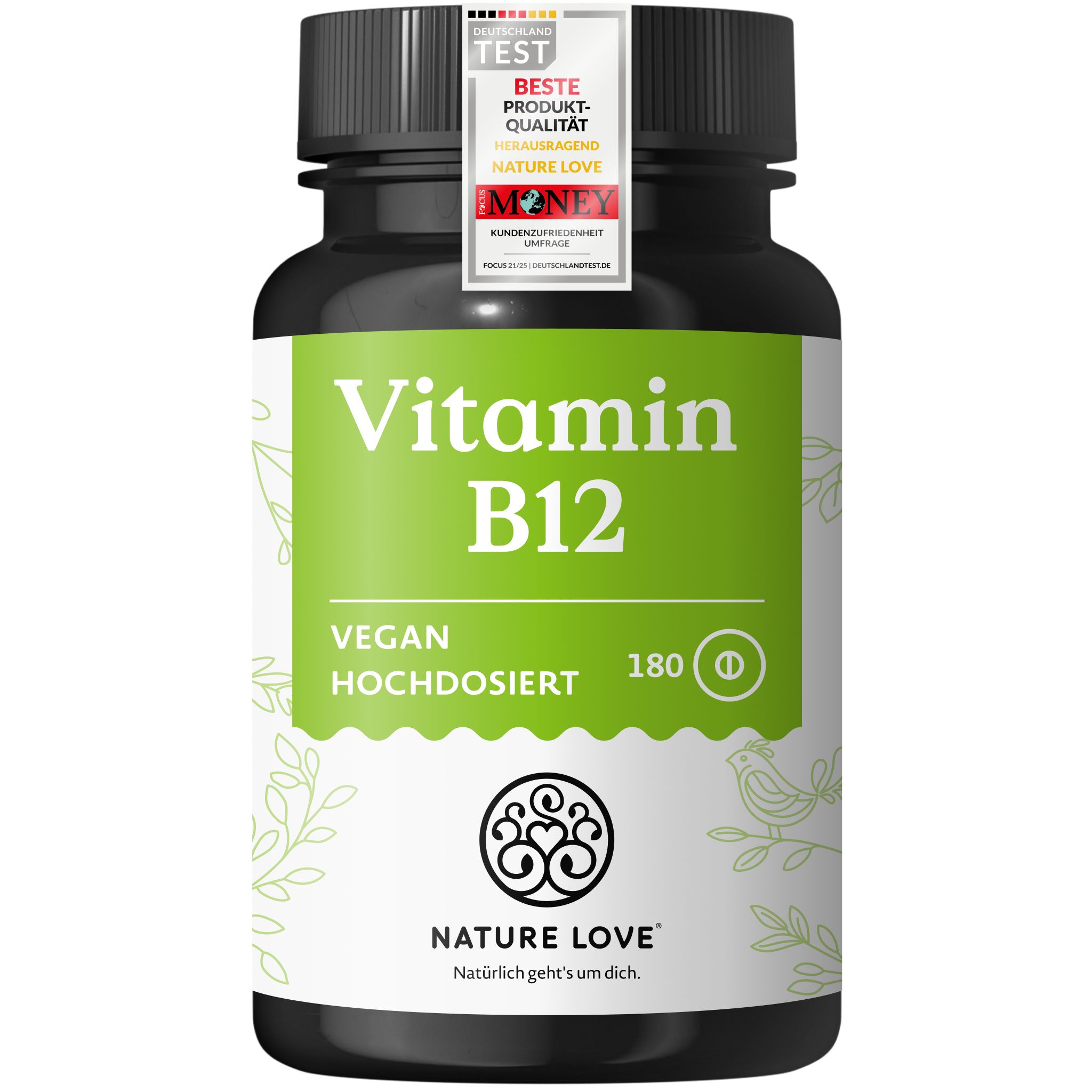 NATURE LOVE Vitamin B12, vegan, hochdosiert, 180 Tabletten. Deutschland Test: Beste Produkt-Qualität.
