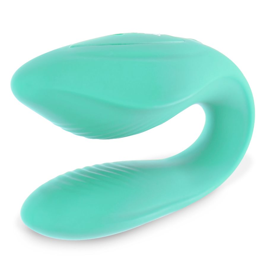 Türkisfarbener Vibrator in U-Form.
