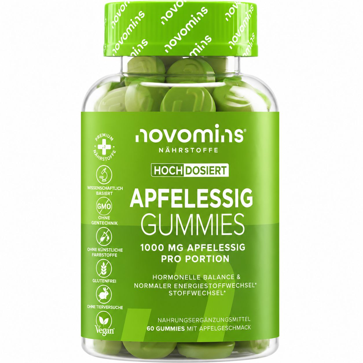 Novomins Apfelessig Gummies Nahrungsergänzungsmittel, 60 Stück.