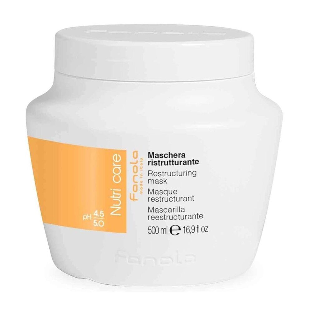Fanola Nutri Care Haarkur, 500 ml. Weiße Dose mit orangefarbenem Etikett.