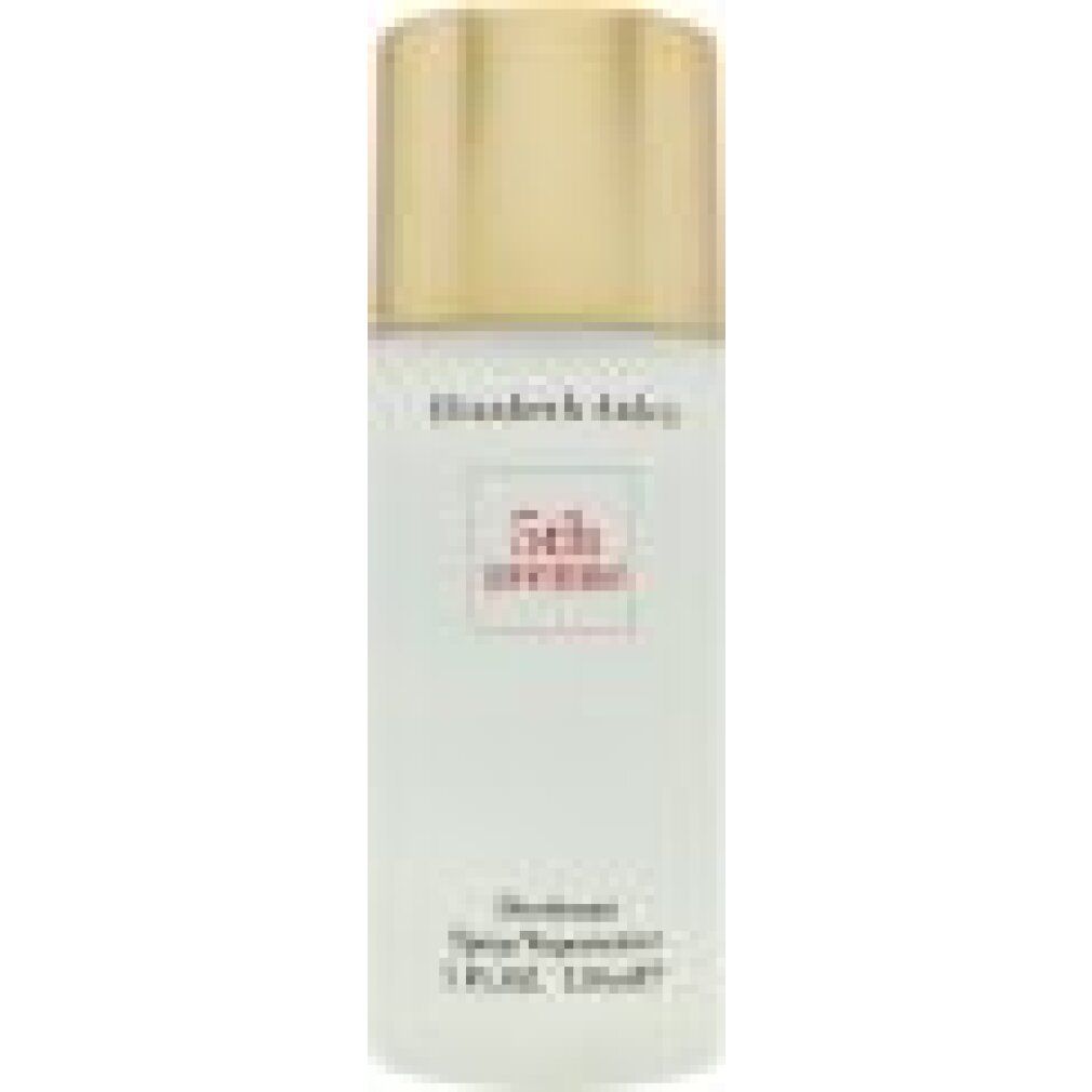 Deodorant-Spray von Elizabeth Arden. Weißes Glas, goldfarbener Deckel. Aufschrift: 5th avenue, Deodorant Spray/Vaporisateur, 1 FL.OZ. 150ml.