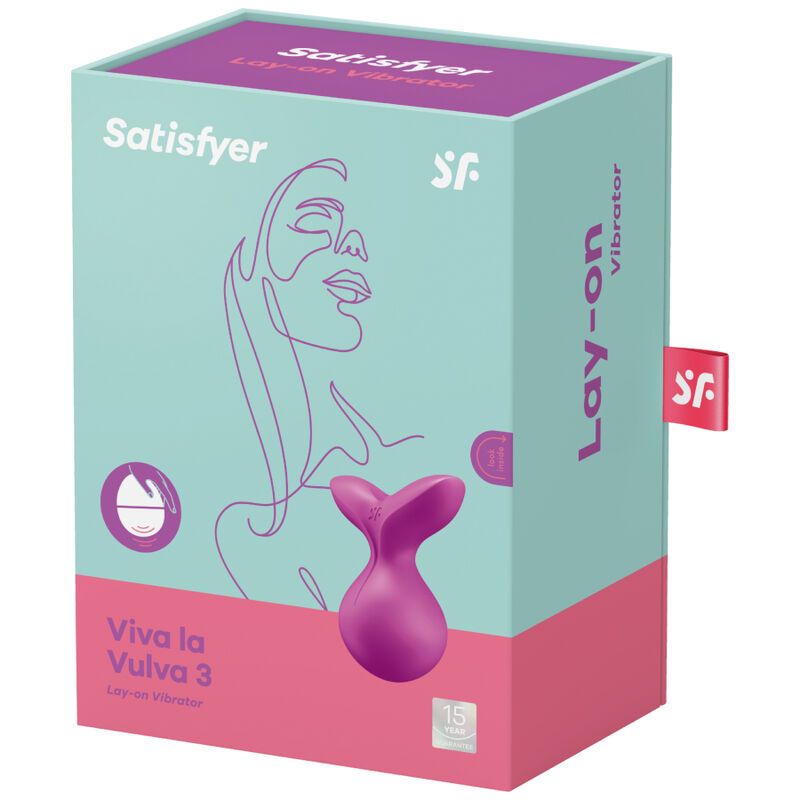 Verpackung mit Vibrator. Marke 'Satisfyer'. Produktname 'Viva la Vulva 3'. Illustration einer Frau.