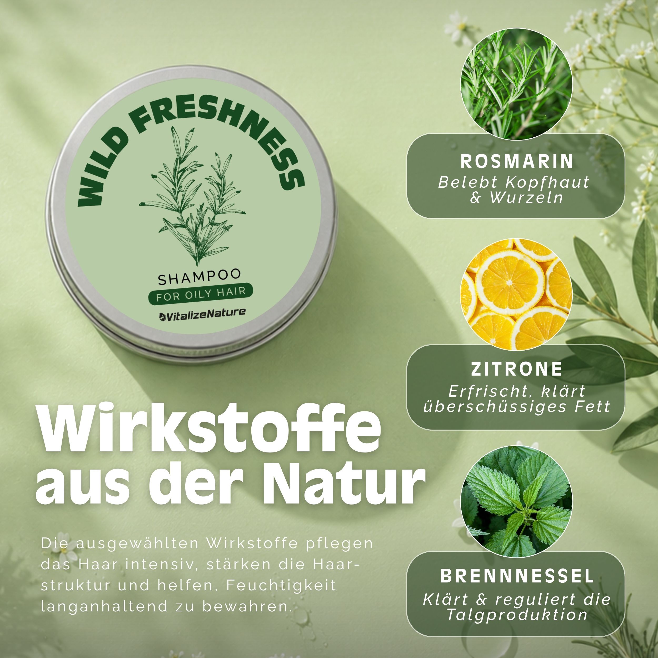 VitalizeNature Wild Freshness Shampoo Bar – Brennnessel & Rosmarin für fettiges Haar