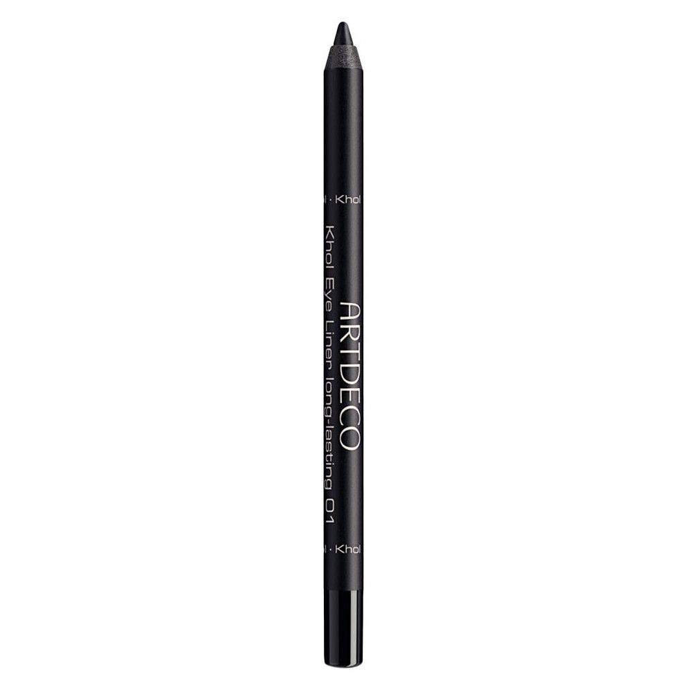 Schwarzer Kajalstift. Aufschrift: ARTDECO, Khol Eye Liner long-lasting N01. Schwarze Spitze und Ende.