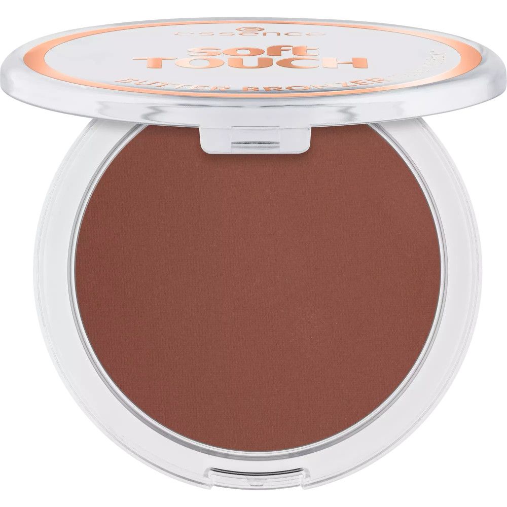 Bronzer-Puder in runder, offener Dose. Deckel transparent, Puder braun. Aufschrift: Soft Touch Butter Bronzer.