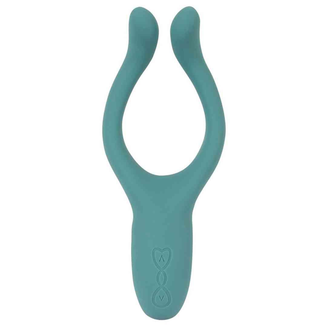 Türkisfarbenes Wellness-Produkt mit zwei gebogenen Enden. Basis mit Symbolen.