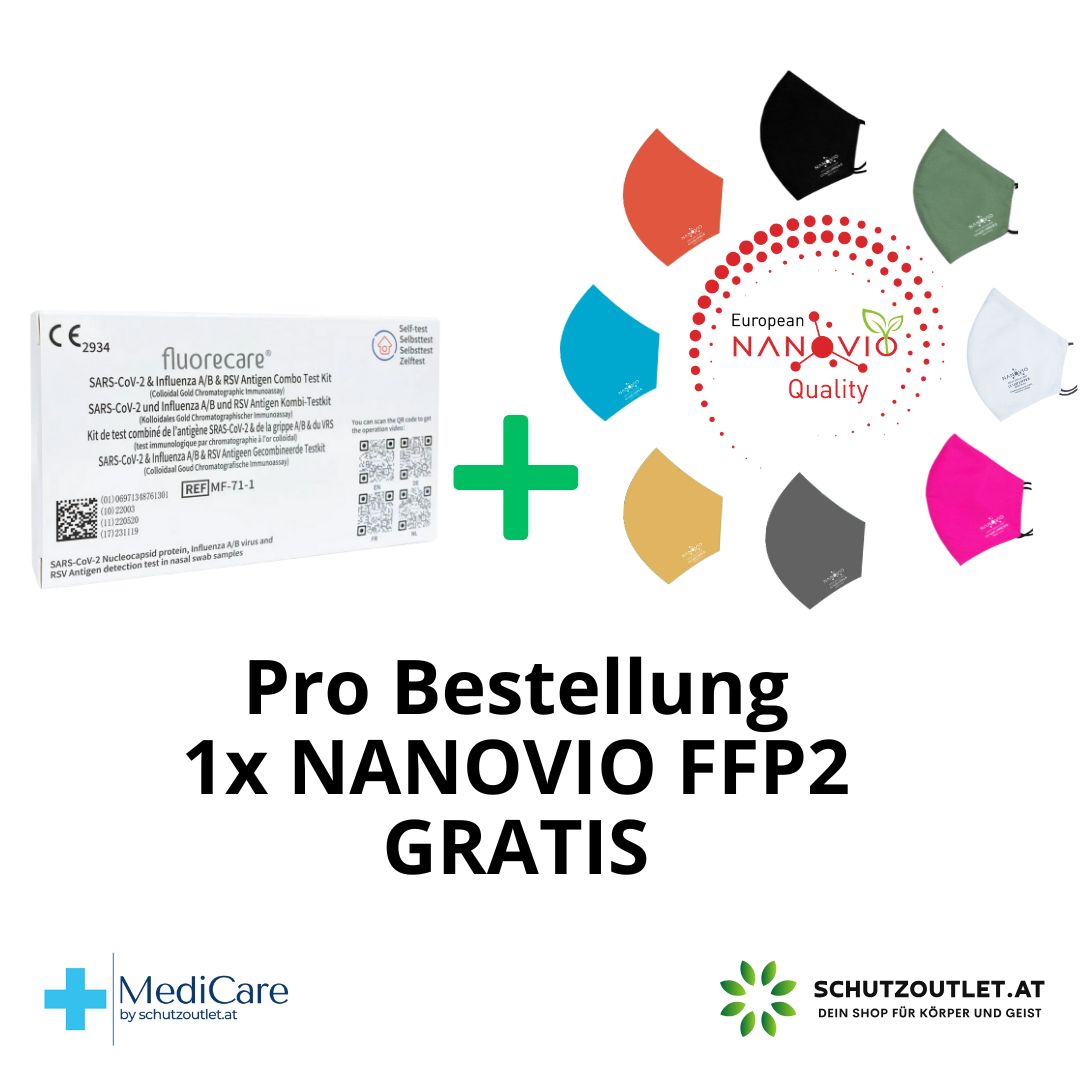 fluorecare® 4in1 SARS-CoV-2, Influenza A/B & RSV Corona Combo-Schnelltest + Gratis Nanovio