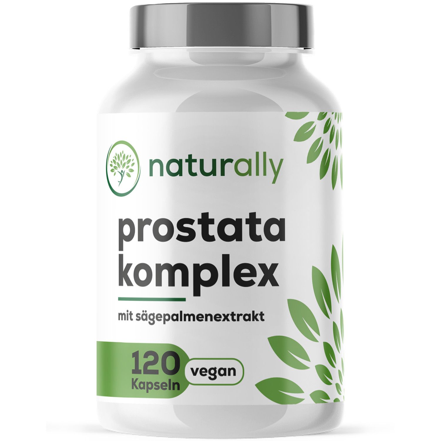 Flasche Prostata Komplex Kapseln mit Aufschrift '120 vegan Kapseln'.