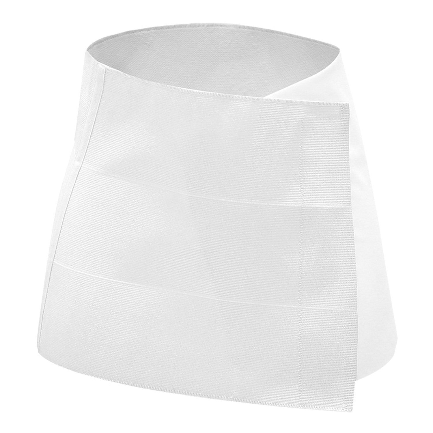 Weißer Bauchgürtel, gerollt. Mehrere horizontale Nähte. Bambus-Material.