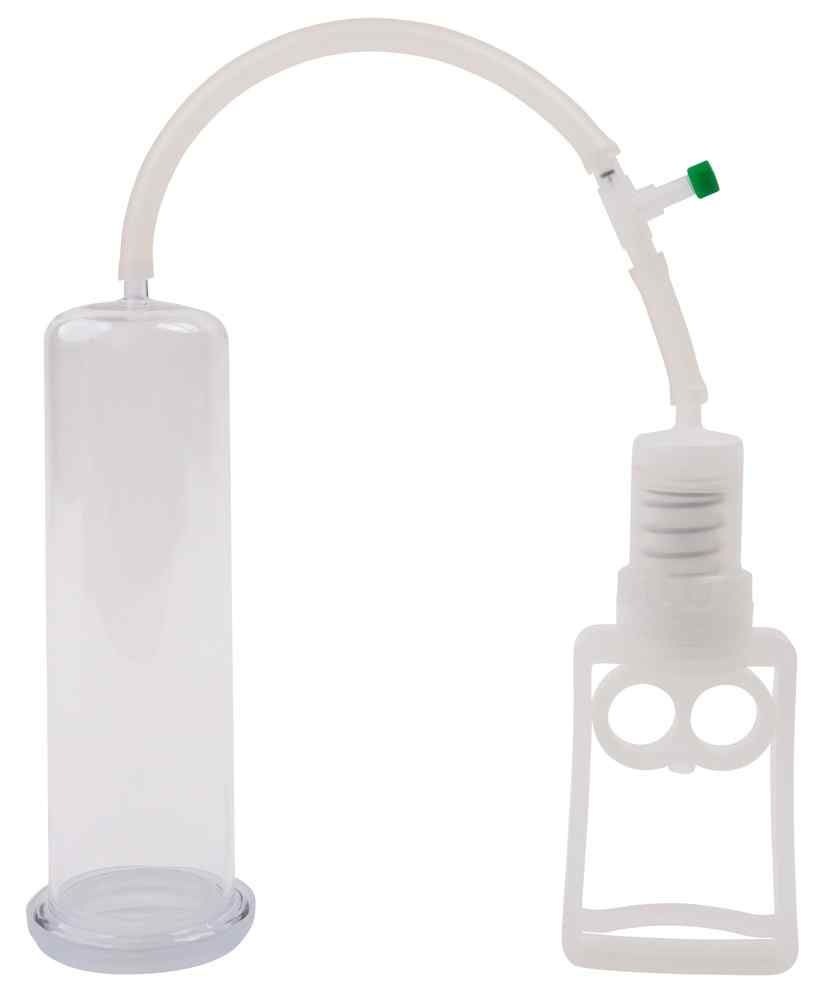 Fröhle Penis Pumpe mit Zylinder, Schlauch und Pumpenmechanismus auf weißem Hintergrund.