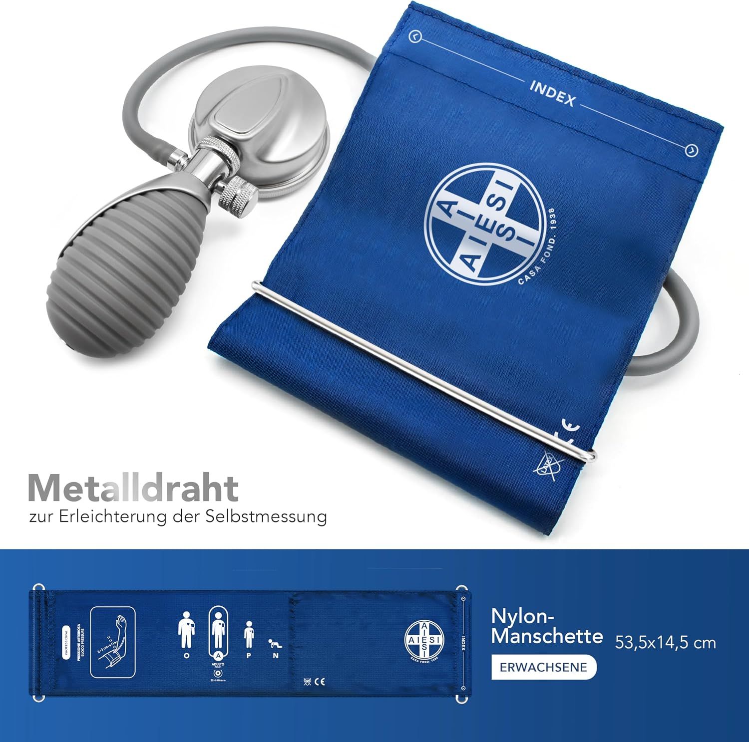 Nahaufnahme des Zifferblatts eines Aneroid-Sphygmomanometers, Durchmesser 65mm.