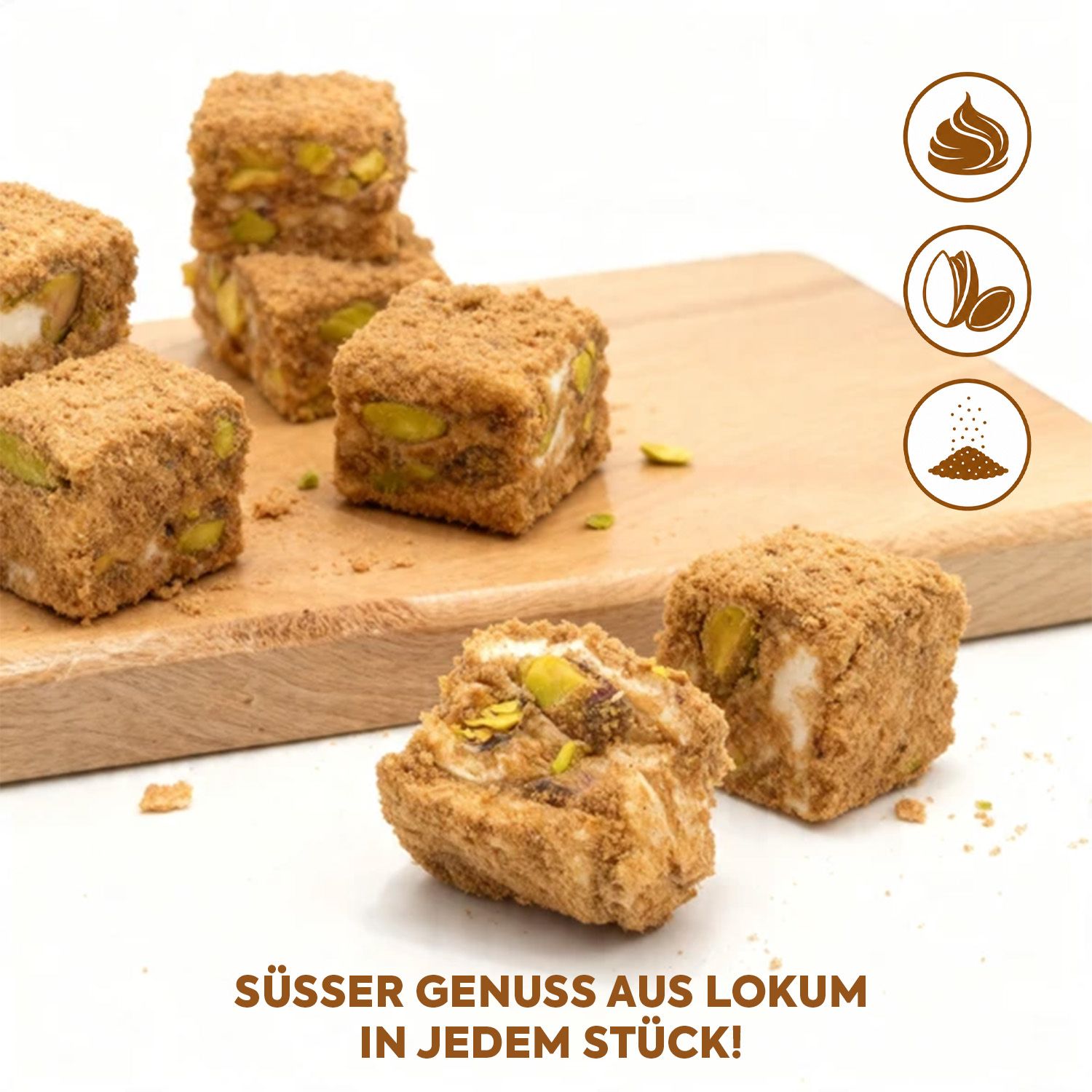 WeNatur Pistazien, Lotus Biscoff und Zimt Lokum