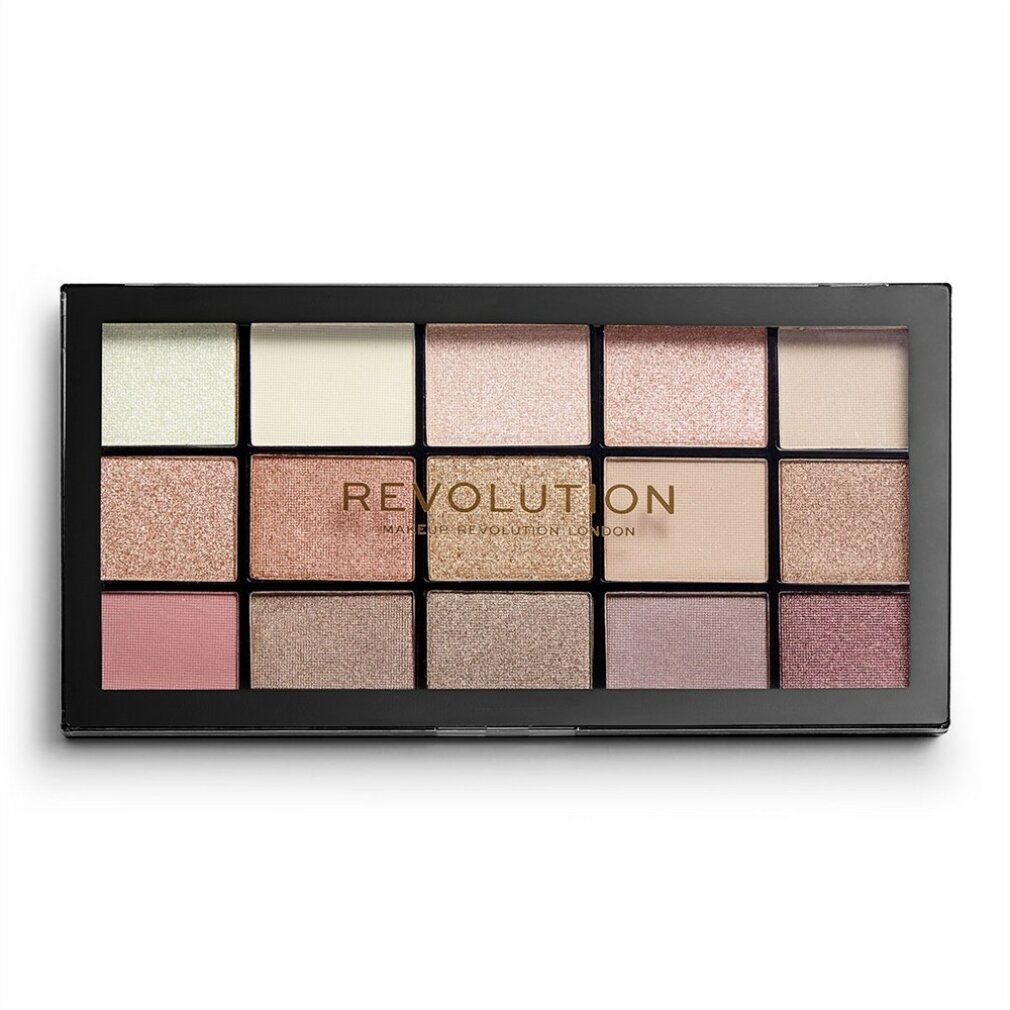 Palette Revolution Re-Loaded Iconic 3.0. Schwarze Palette mit 15 Lidschattenfarben. Marke und Produktname sichtbar.