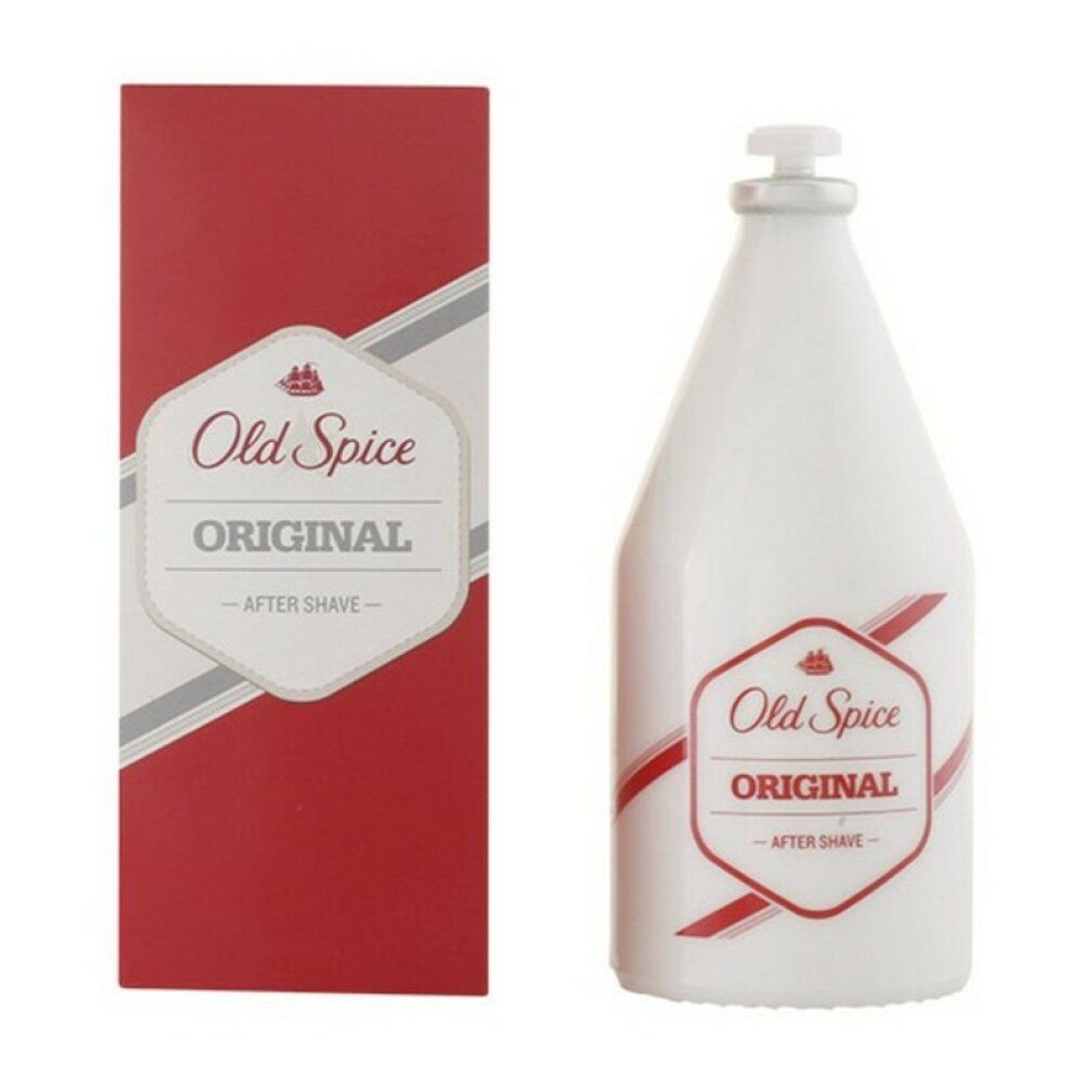 Weißes After Shave von Old Spice mit roter Verpackung. Aufschrift: Original, After Shave. Rote und graue Details.